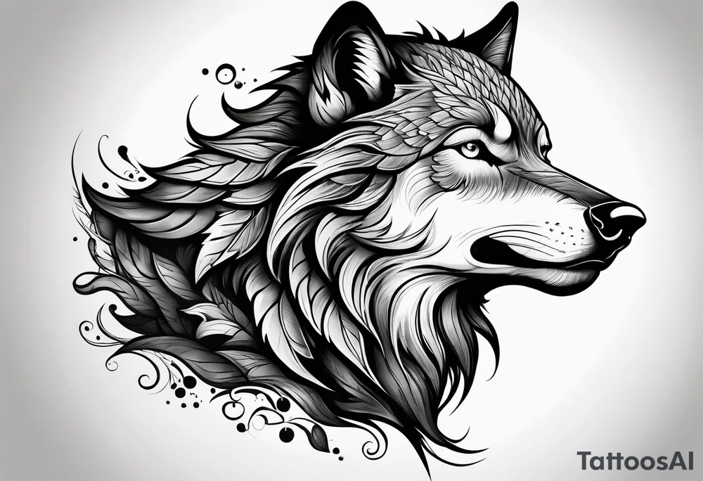 right side profile of a wolf face tattoo idea