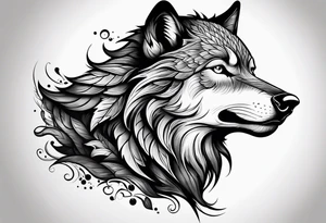 right side profile of a wolf face tattoo idea
