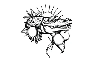 can you do another post stamp florida themed design with a gator the sun and oranges in a traditiona style tattoo idea