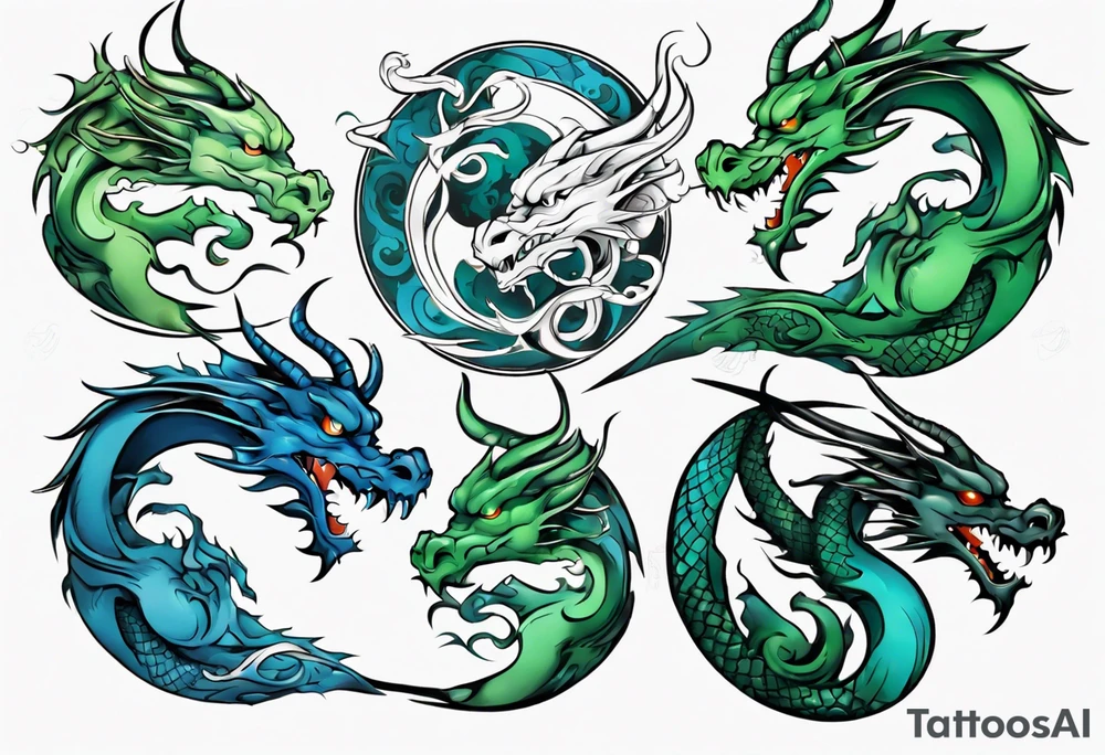 ying yang dragon blue & green tattoo idea