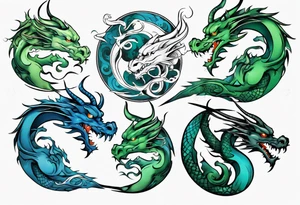 ying yang dragon blue & green tattoo idea