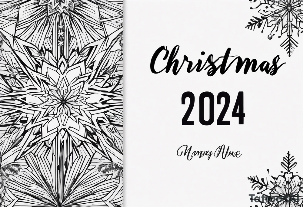 Christmas 2024 personalized name banner on a 20 oz tumbler minimalist snowflake motif tattoo idea