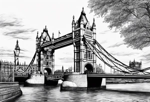 Old London with Tower Bridge and Big Ben tattoo idea