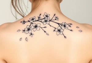 delicate cherry blossoms swirling in spring breeze with petals tattoo idea
