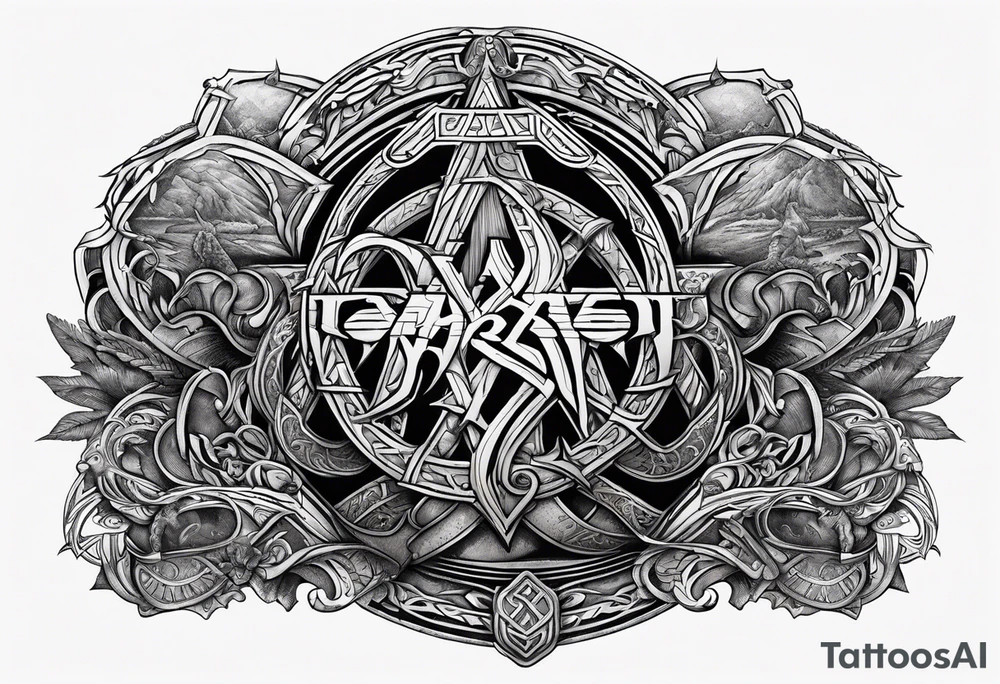 logo of the band Amon Amarth combined with rock features tattoo idea