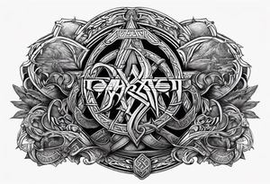 logo of the band Amon Amarth combined with rock features tattoo idea