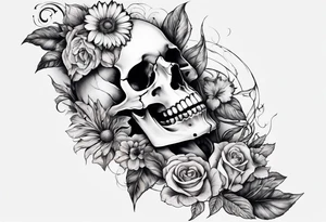 arm sleeve indicating pain, consisting of bones and screaming faces and dead flowers tattoo idea