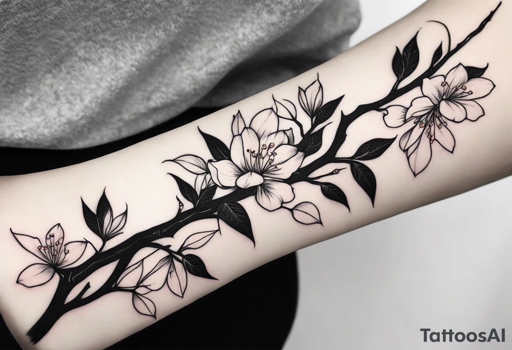 branch kinda like sakura 
 gothic vibes thin long area on forearm tattoo idea