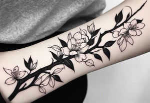 branch kinda like sakura 
 gothic vibes thin long area on forearm tattoo idea