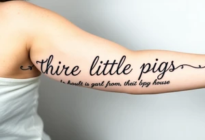 Three little pigs nursery rhyme hiding in a brick house from the big bad wolf I'll huff and puff and blow ur house down tattoo idea