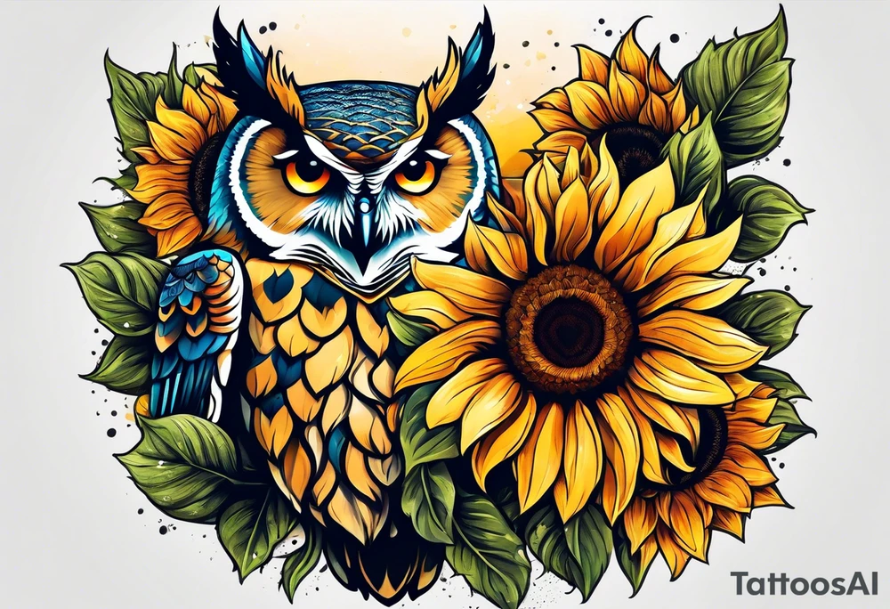 Sunflower and owl tattoo idea