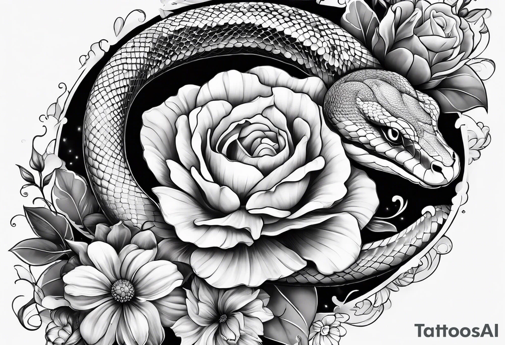 Snake and flowers tattoo idea