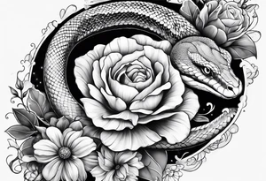 Snake and flowers tattoo idea