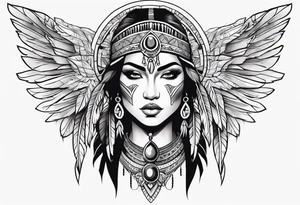 kali, valkrye, goddess, native american, left side chest, wing tattoo idea