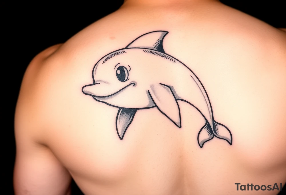 Cartoon dolphin with a mischievous face tattoo idea