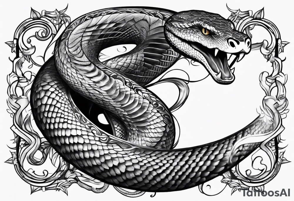 sleeve tattoo with a snake, gun, weed symbol tattoo idea
