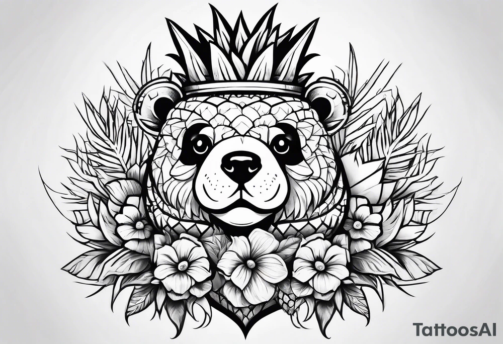 Cute pineapple bear tattoo idea