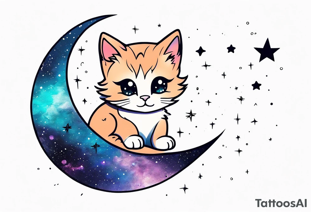 Cute kitten and galaxy tattoo idea