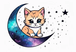 Cute kitten and galaxy tattoo idea