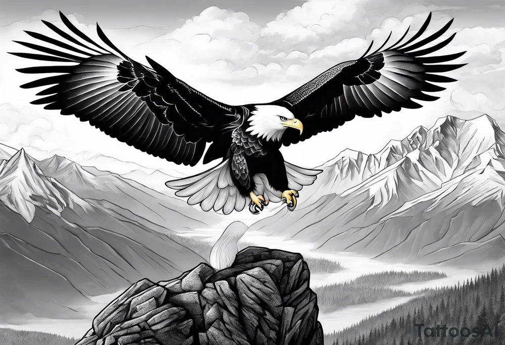 Eagle and a White Dove reunite on a mountain top tattoo idea Eagle and a White Dove reunite on a mountain top tattoo idea