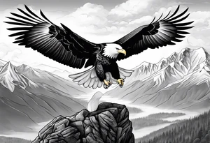 Eagle and a White Dove reunite on a mountain top tattoo idea