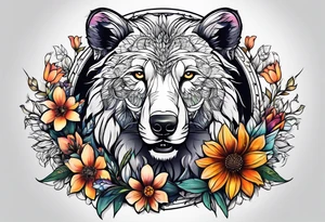 Wild brave animal in wildflowers tattoo idea