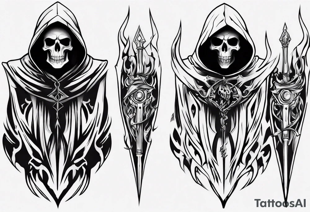 Upper half of a hooded reaper with no weapon tattoo idea