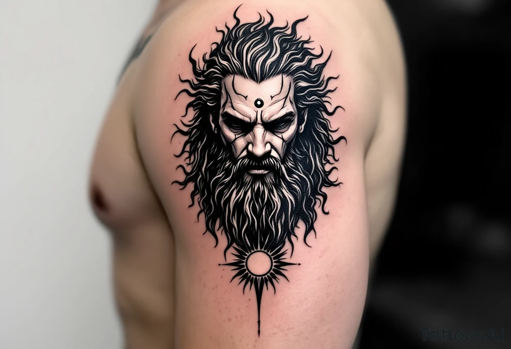 poseidon with 3 suns tattoo idea
