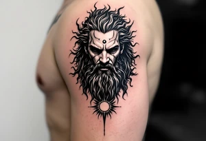 poseidon with 3 suns tattoo idea