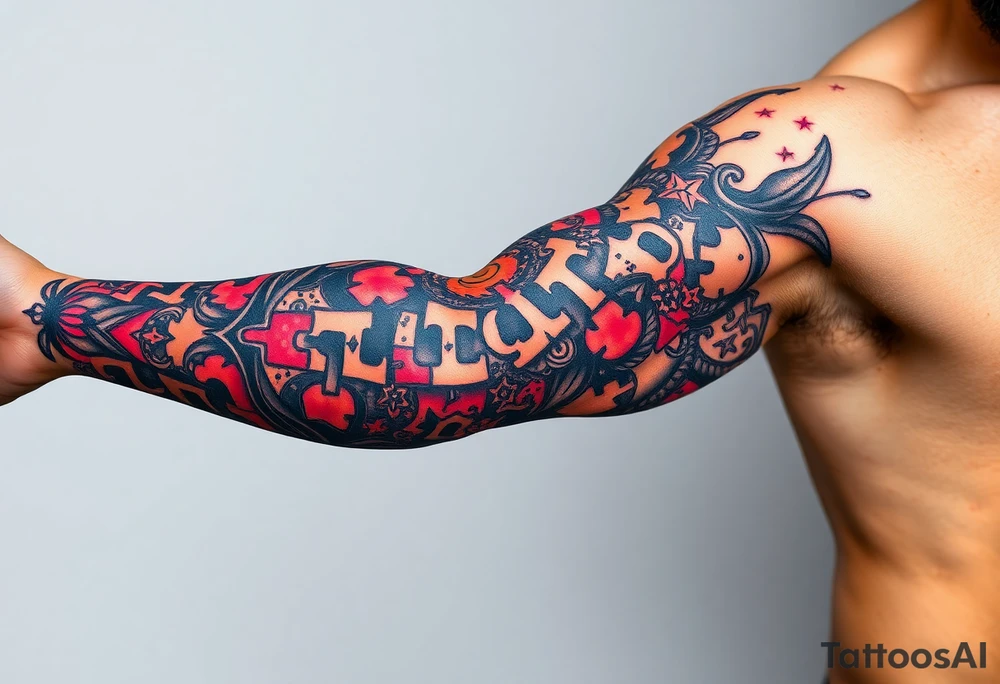 full left arm sleeve dedicated to my son with autism tattoo idea