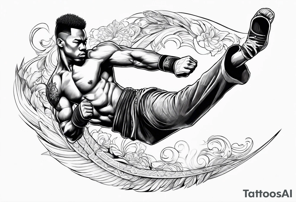 Martial artist doing a flying side kick tattoo idea
