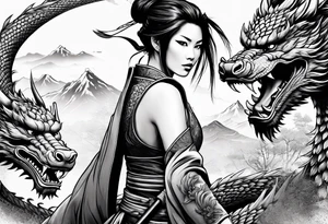 full beautiful female samurai with a dragon tattoo idea