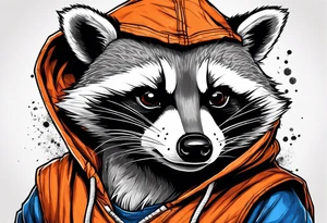 Raccoon wearing an orange Superman hoodie tattoo idea