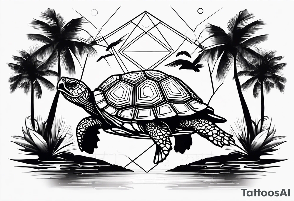 Turtle  palm trees tattoo idea
