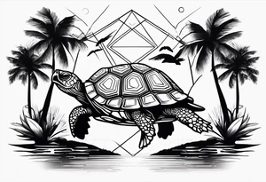 Turtle  palm trees tattoo idea