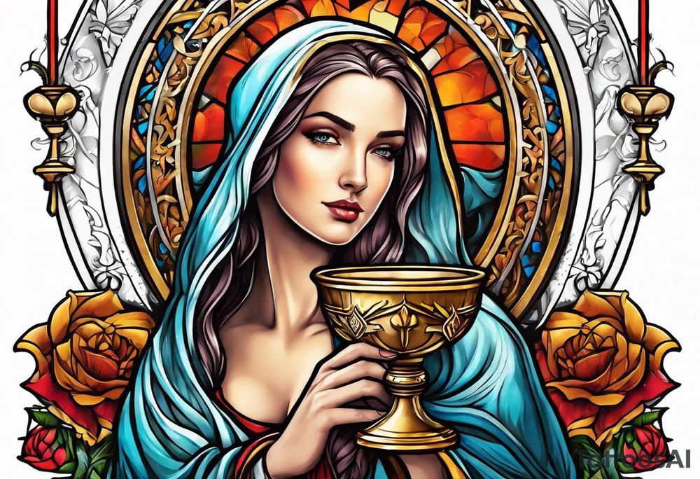 Female saint  holding a chalice tattoo idea
