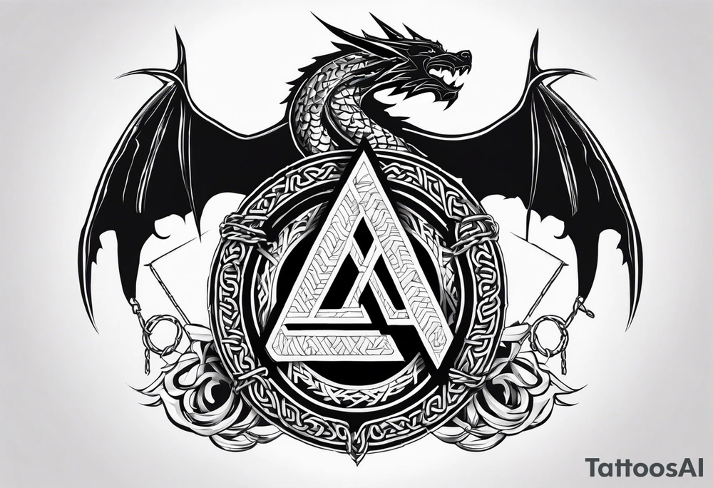 Valhalla sword shield axe barbed wire chains valknut fire dragon tattoo idea Valhalla sword shield axe barbed wire chains valknut fire dragon tattoo idea
