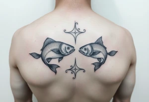 Using the letter P in “Pisces” to create two fish swimming in opposite direction tattoo idea