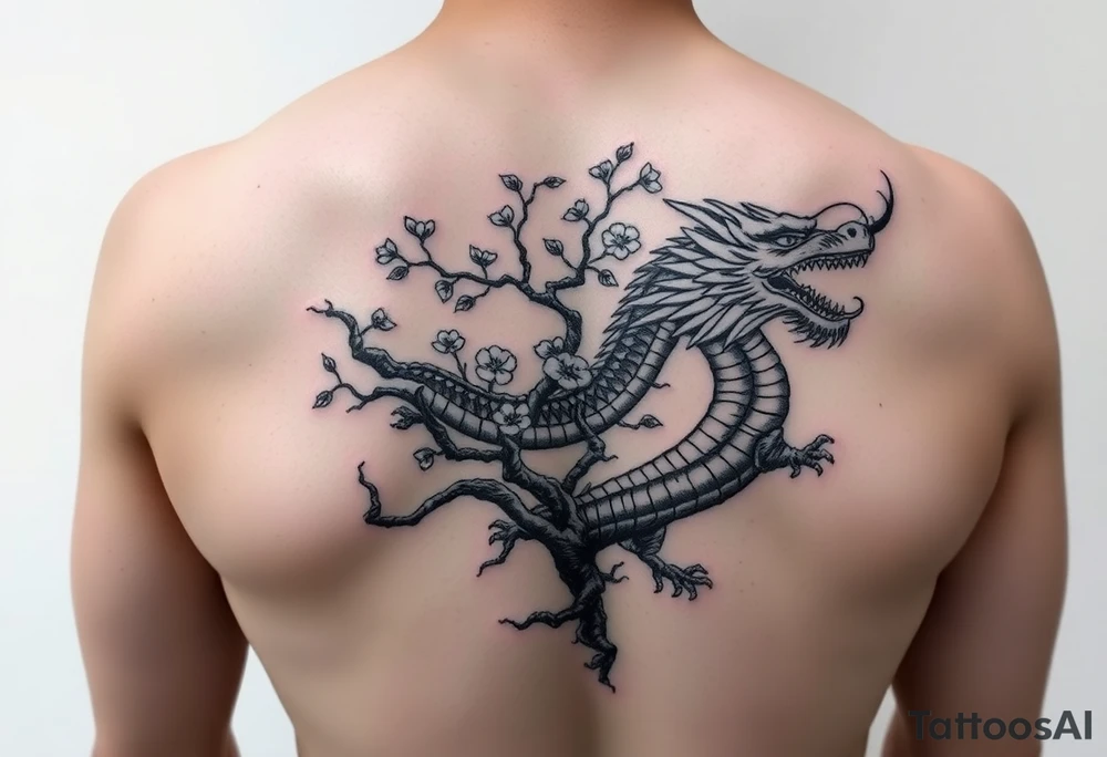 forearm sleeve tattoo, a dragon with a sakura tree tattoo idea forearm sleeve tattoo, a dragon with a sakura tree tattoo idea