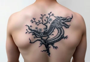 forearm sleeve tattoo, a dragon with a sakura tree tattoo idea
