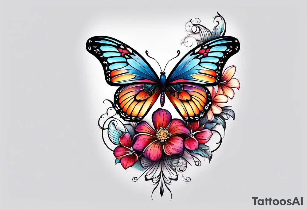 Half butterfly half flower tattoo idea