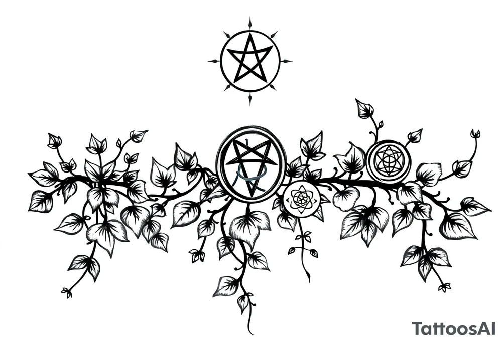 Ivy. Vines with wiccan symbols and zodiac signs tattoo idea