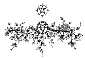 Ivy. Vines with wiccan symbols and zodiac signs tattoo idea