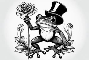 Cute Frog standing on back legs  in a top hat holding flowers to go on a date tattoo idea