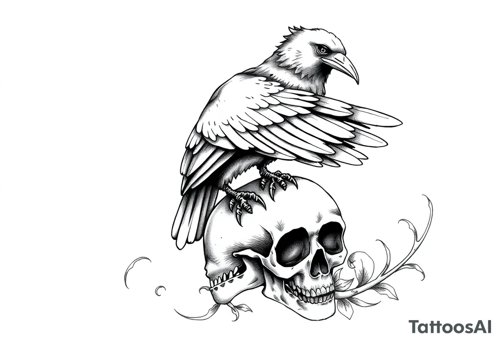 crow perched on skull tattoo idea