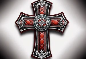 cross made out of football leather with stitches tattoo idea