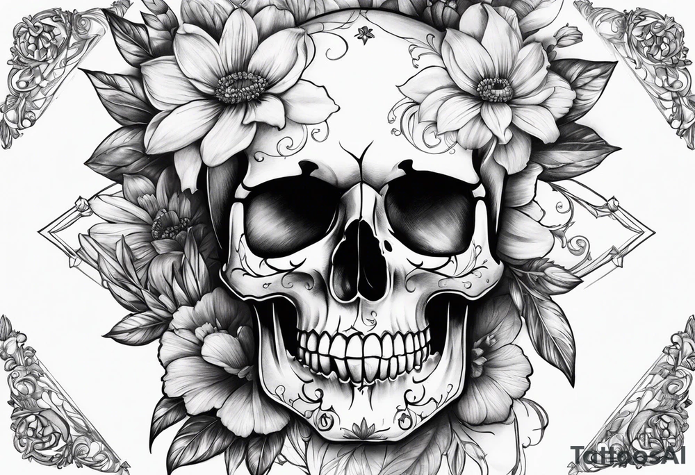 SKULL FULL FACE WITH FLOWER tattoo idea