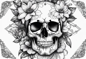 SKULL FULL FACE WITH FLOWER tattoo idea