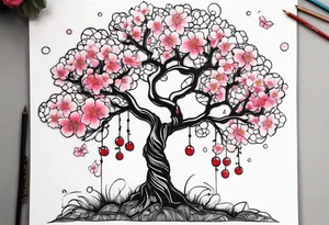 Afro art, cherry blossoms tree tattoo idea