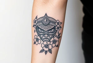 Saramarau women eyes warrior With cherry blossom around tattoo idea